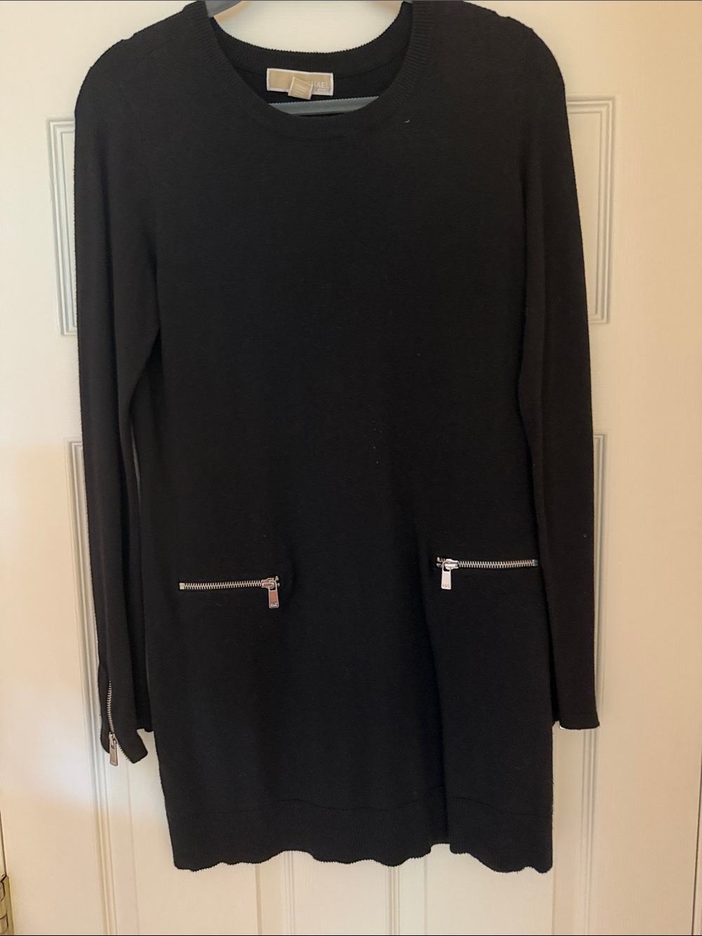 Michael Kors Black Long-Sleeve Knit Dress with Silver Zippers
